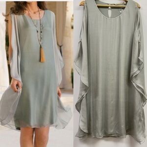 Soft‎ Surroundings Morlaix Silk Sage  Dress Resort Minimalist Ethereal LARGE